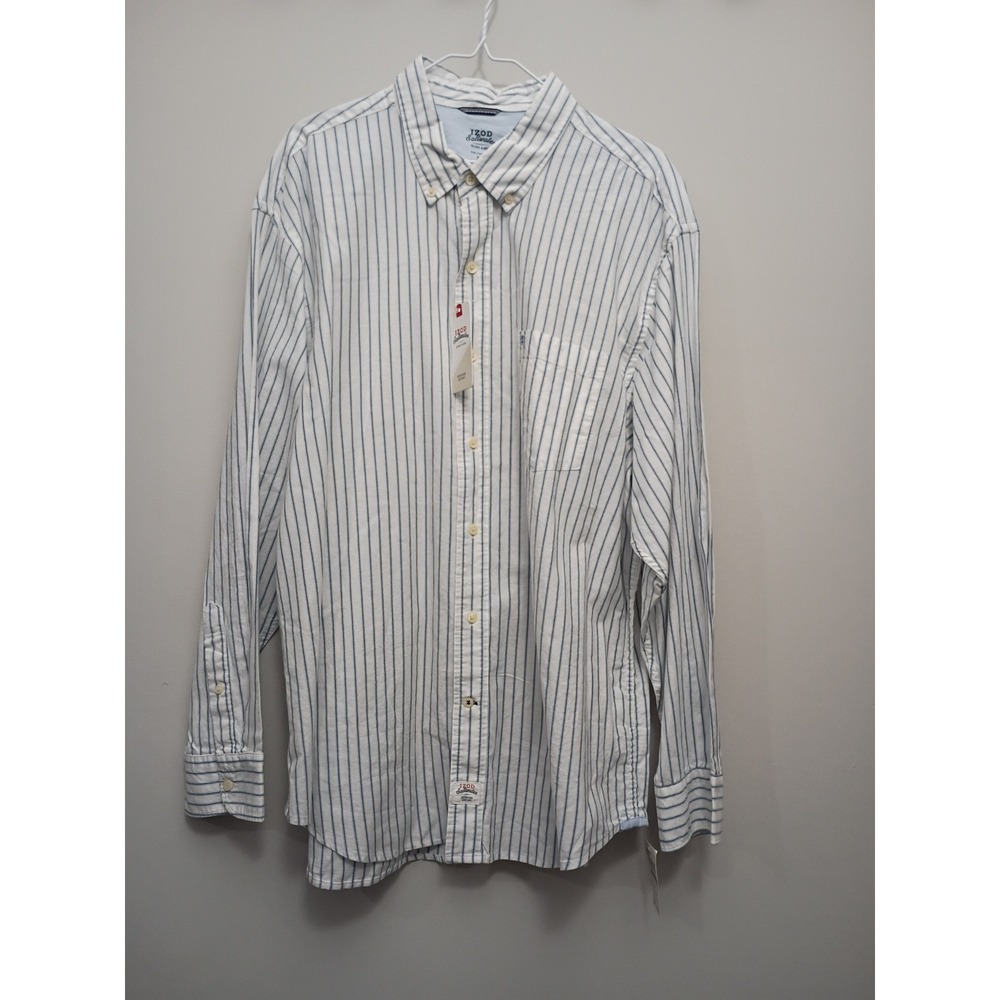 IZOD Saltwater Newport Oxford Shirt Mens XXL Blue White Striped Button Down NWT - Picture 2 of 10
